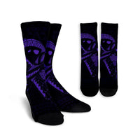 Hawaiian Map Heart Ribbon Cancer Hibiscus Purple Polynesian Crew Socks - AH Crew Socks White - Polynesian Pride