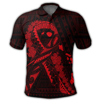 Hawaiian Map Heart Ribbon Cancer Hibiscus Red Polynesian Polo Shirt - Polynesian Pride