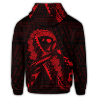 Hawaiian Map Heart Ribbon Cancer Hibiscus Red Polynesian Zip Hoodie - Polynesian Pride