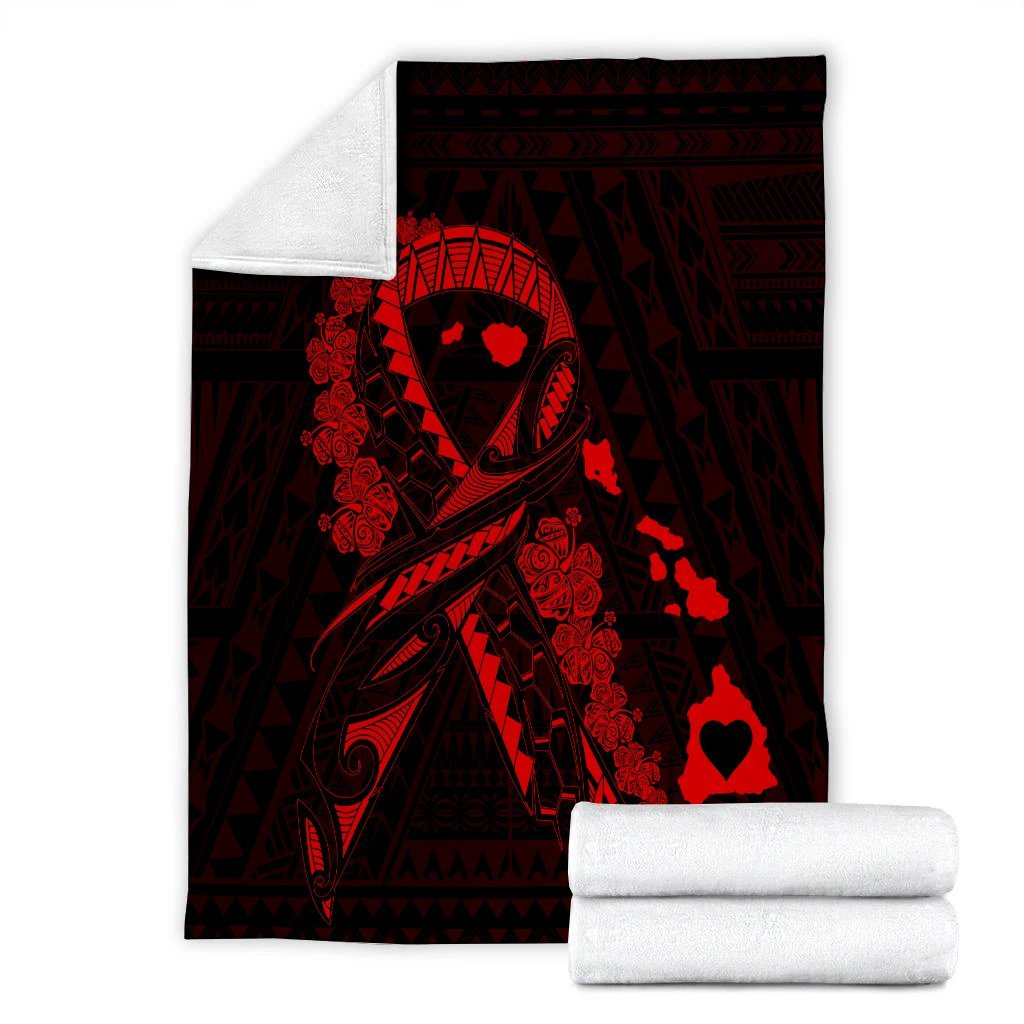 Hawaiian Map Heart Ribbon Cancer Hibiscus Red Polynesian Premium Blankets - AH - Polynesian Pride