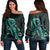 Hawaiian Map Heart Ribbon Cancer Hibiscus Turquoise Polynesian Women's Off Shoulder Sweater - AH Black - Polynesian Pride