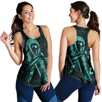 Hawaiian Map Heart Ribbon Cancer Hibiscus Turquoise Polynesian Racerback Tank - AH Black - Polynesian Pride