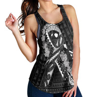 Hawaiian Map Heart Ribbon Cancer Hibiscus White Polynesian Racerback Tank - AH - Polynesian Pride