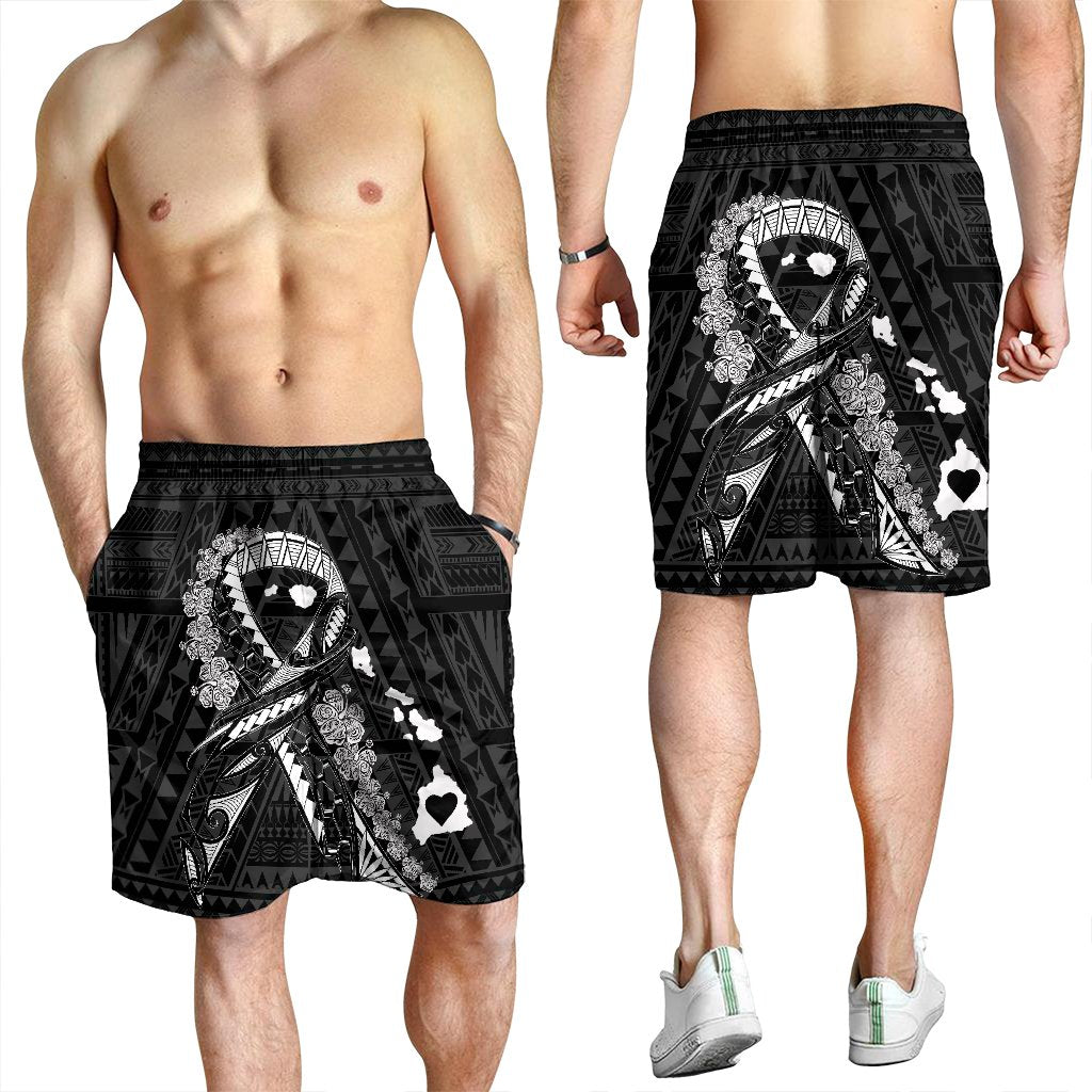 Hawaiian Map Heart Ribbon Cancer Hibiscus White Polynesian Men's Shorts - AH - Polynesian Pride