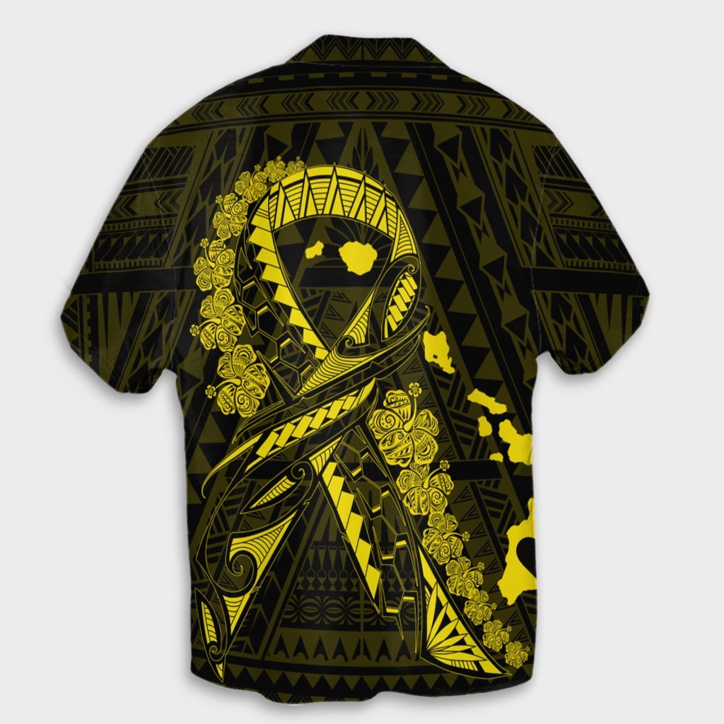 Hawaiian Map Heart Ribbon Cancer Hibiscus Yellow Polynesian Hawaiian Shirt - AH - Polynesian Pride