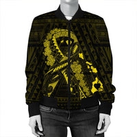 Hawaiian Map Heart Ribbon Cancer Hibiscus Yellow Polynesian Bomber Jacket - AH - Polynesian Pride