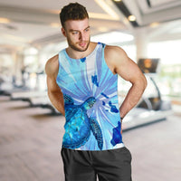 Hawaiian Map Hibiscus Flower Turtle Polynesian Tank Top Blue - AH - Polynesian Pride