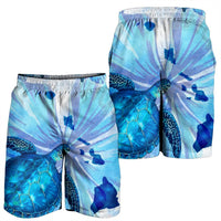 Hawaiian Map Hibiscus Flower Turtle Polynesian Men's Shorts Blue - AH - Polynesian Pride