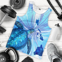 Hawaiian Map Hibiscus Flower Turtle Polynesian Tank Top Blue - AH - Polynesian Pride