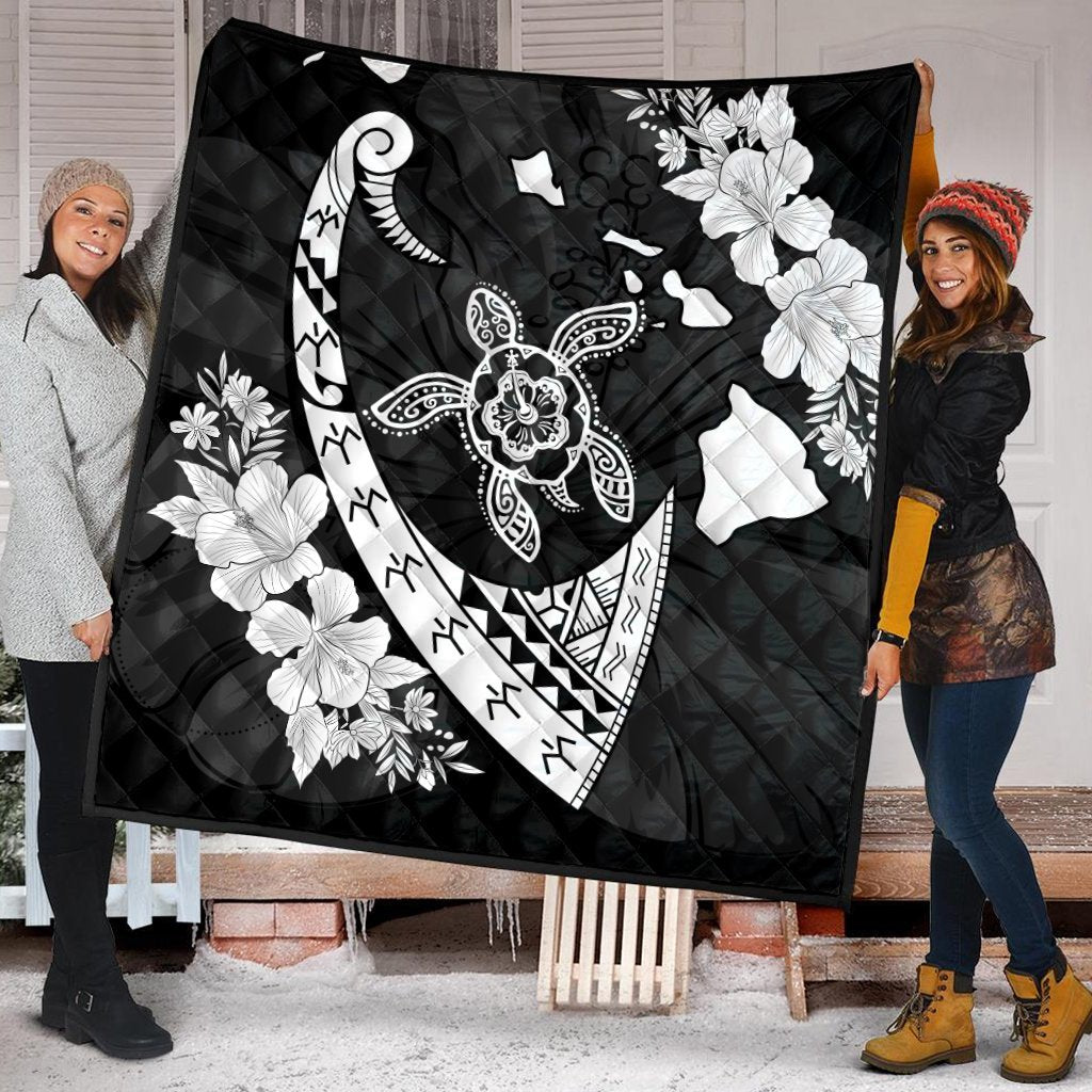 Hawaiian Map Hibiscus Turtle Fish Hook Polynesian Premium Quilts - AH - Polynesian Pride