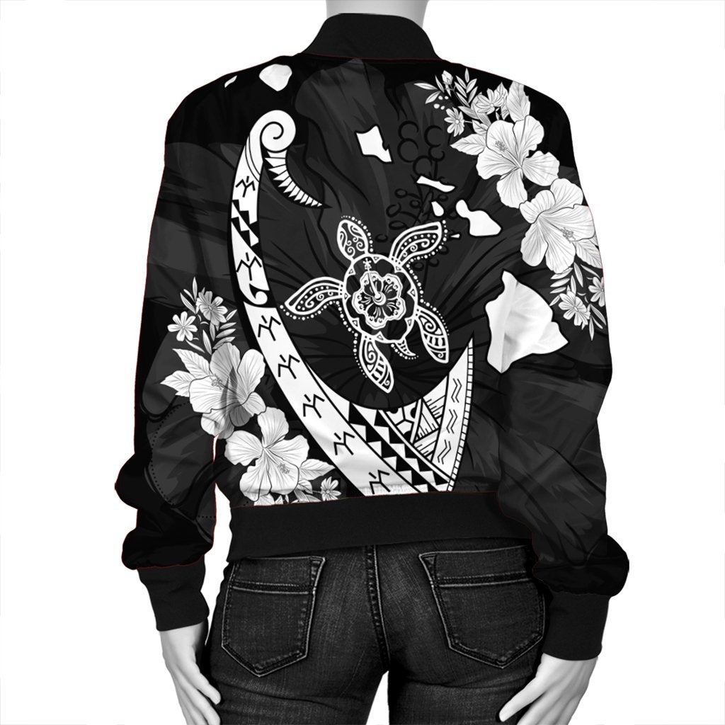 Hawaiian Map Hibiscus Turtle Fish Hook Polynesian Bomber Jacket - AH - Polynesian Pride