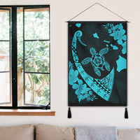 Hawaiian Map Hibiscus Turtle Fish Hook Polynesian Hanging Poster Blue - AH - Polynesian Pride