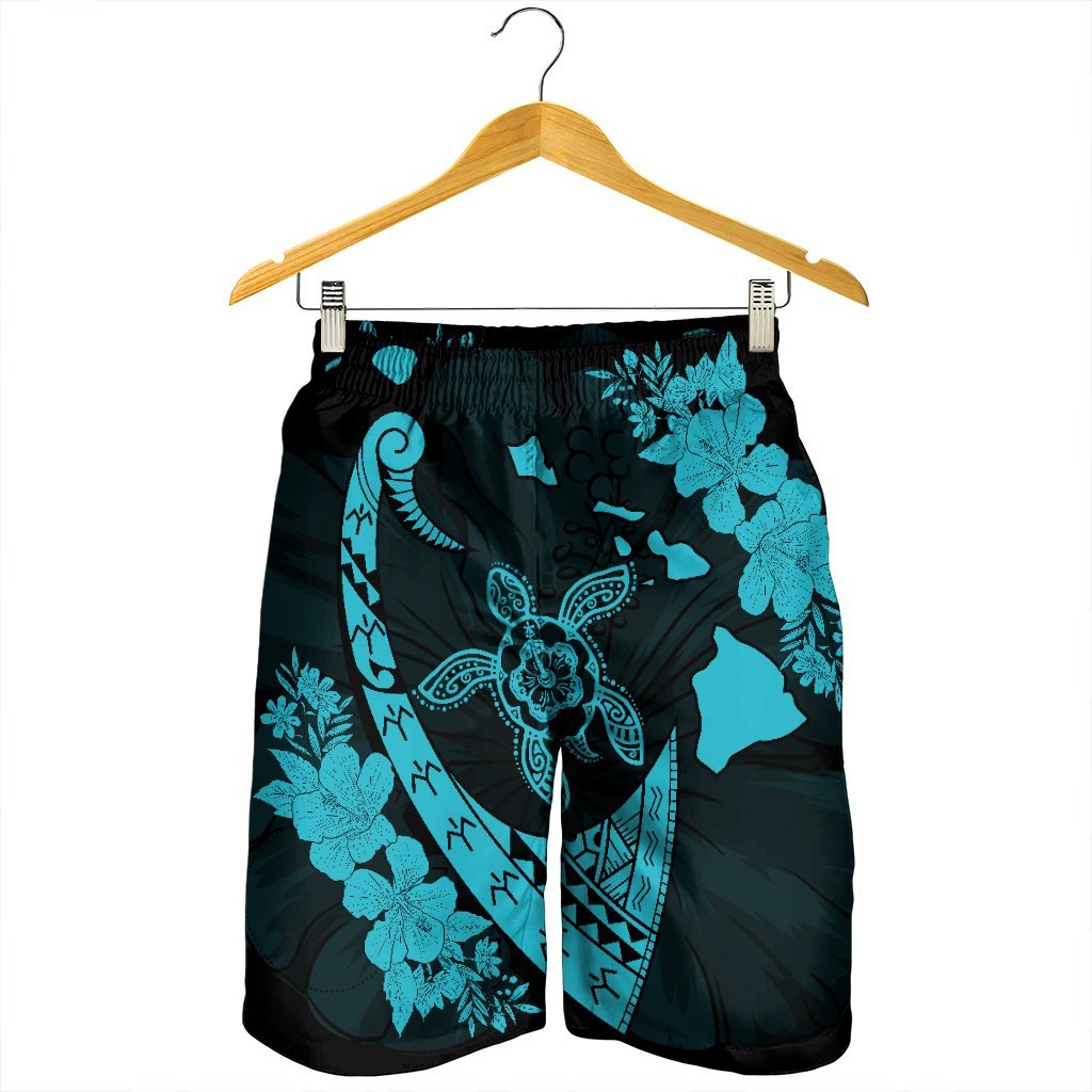 Hawaiian Map Hibiscus Turtle Fish Hook Polynesian Men's Shorts Blue - AH - Polynesian Pride