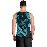Hawaiian Map Hibiscus Turtle Fish Hook Polynesian Tank Top Blue - AH - Polynesian Pride