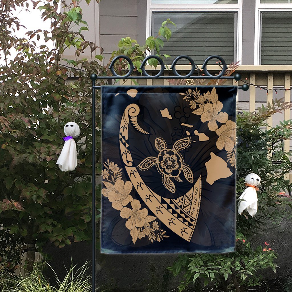 Hawaiian Map Hibiscus Turtle Fish Hook Polynesian Flag Gold - AH - Polynesian Pride