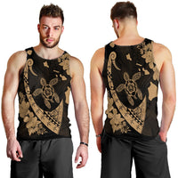 Hawaiian Map Hibiscus Turtle Fish Hook Polynesian Tank Top Gold - AH - Polynesian Pride