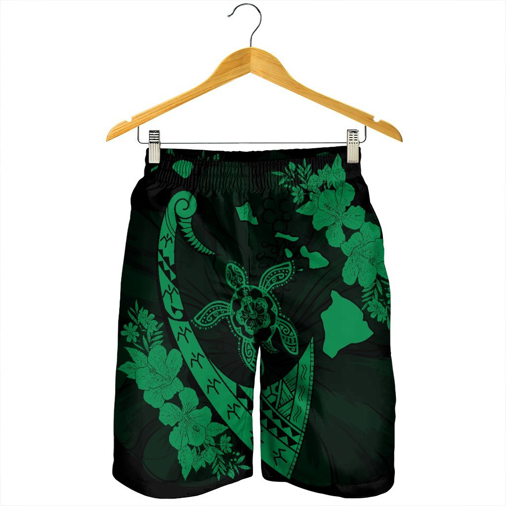 Hawaiian Map Hibiscus Turtle Fish Hook Polynesian Men's Shorts Green - AH - Polynesian Pride