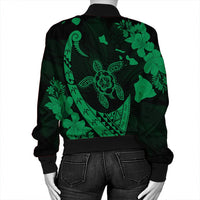 Hawaiian Map Hibiscus Turtle Fish Hook Polynesian Bomber Jacket Green - AH - Polynesian Pride