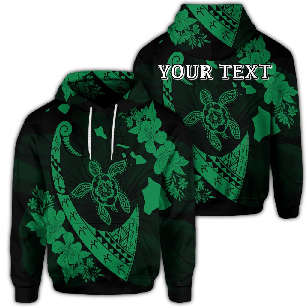 Custom Hawaiian Map Hibiscus Turtle Fish Hook Polynesian Hoodie Green Unisex Art - Polynesian Pride