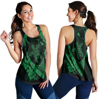 Hawaiian Map Hibiscus Turtle Fish Hook Polynesian Racerback Tank Green - AH Black - Polynesian Pride