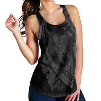 Hawaiian Map Hibiscus Turtle Fish Hook Polynesian Racerback Tank Grey - AH - Polynesian Pride