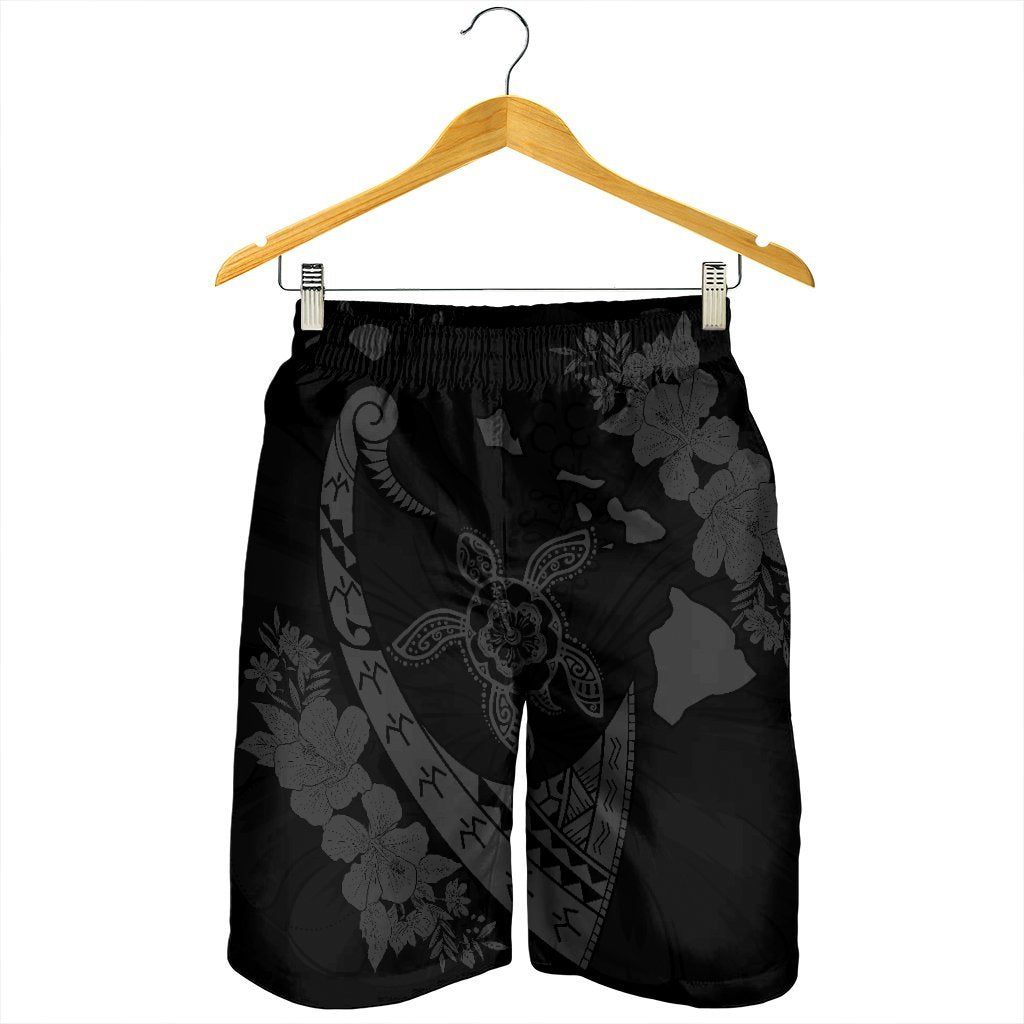 Hawaiian Map Hibiscus Turtle Fish Hook Polynesian Men's Shorts Grey - AH - Polynesian Pride