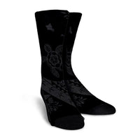 Hawaiian Map Hibiscus Turtle Fish Hook Polynesian Crew Socks Grey - AH - Polynesian Pride