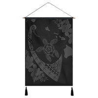 Hawaiian Map Hibiscus Turtle Fish Hook Polynesian Hanging Poster Grey - AH Hanging Poster Cotton And Linen - Polynesian Pride