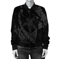 Hawaiian Map Hibiscus Turtle Fish Hook Polynesian Bomber Jacket Grey - AH - Polynesian Pride