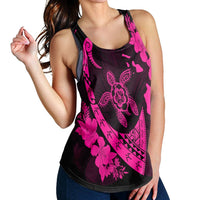 Hawaiian Map Hibiscus Turtle Fish Hook Polynesian Racerback Tank Pink - AH - Polynesian Pride