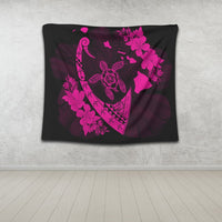 Hawaiian Map Hibiscus Turtle Fish Hook Polynesian Tapestry Pink - AH - Polynesian Pride