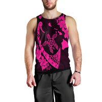 Hawaiian Map Hibiscus Turtle Fish Hook Polynesian Tank Top Pink - AH Black - Polynesian Pride
