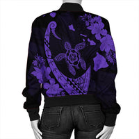 Hawaiian Map Hibiscus Turtle Fish Hook Polynesian Bomber Jacket Purple - AH - Polynesian Pride