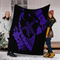 Hawaiian Map Hibiscus Turtle Fish Hook Polynesian Premium Blankets Purple - AH - Polynesian Pride