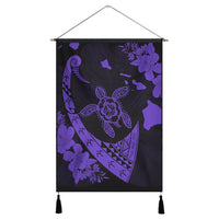 Hawaiian Map Hibiscus Turtle Fish Hook Polynesian Hanging Poster Purple - AH Hanging Poster Cotton And Linen - Polynesian Pride