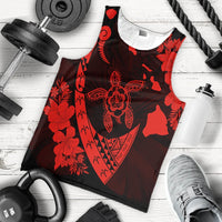 Hawaiian Map Hibiscus Turtle Fish Hook Polynesian Tank Top Red - AH - Polynesian Pride