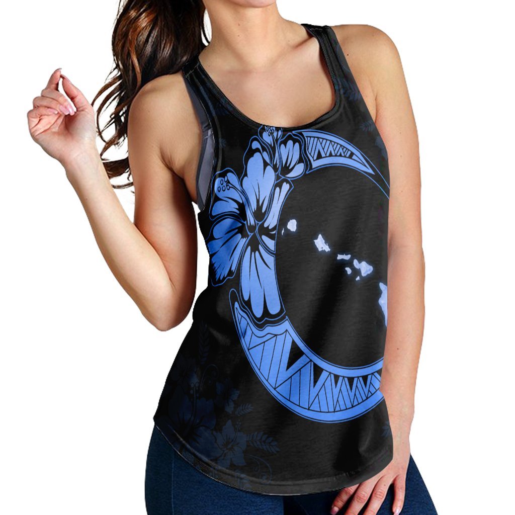 Hawaiian Map Hibiscus Turtle Polynesian Moon Racerback Tank Blue - AH - Polynesian Pride