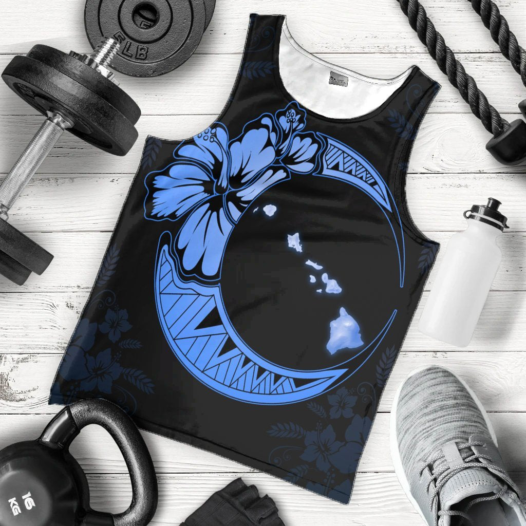 Hawaiian Map Hibiscus Turtle Polynesian Moon Tank Top Blue - AH - Polynesian Pride