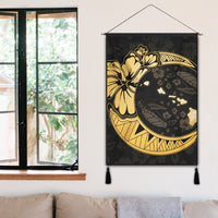 Hawaiian Map Hibiscus Turtle Polynesian Moon Hanging Poster Gold - AH - Polynesian Pride