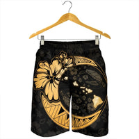 Hawaiian Map Hibiscus Turtle Polynesian Moon Men's Shorts Gold - AH - Polynesian Pride