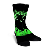 Hawaiian Map Hibiscus Turtle Polynesian Moon Crew Socks Green - AH - Polynesian Pride