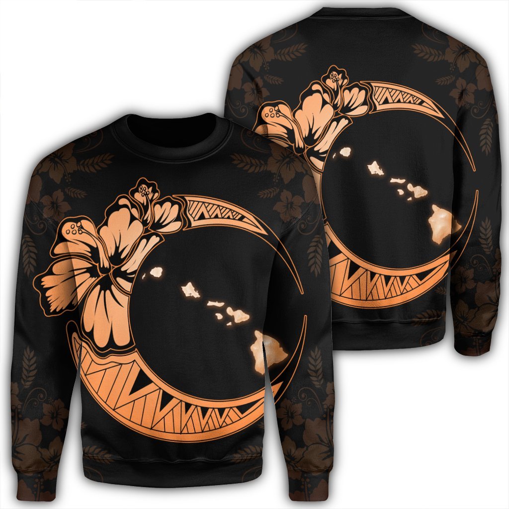 Hawaiian Map Hibiscus Turtle Polynesian Moon Sweatshirt Orange - AH Unisex Black - Polynesian Pride