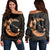 Hawaiian Map Hibiscus Turtle Polynesian Moon Women's Off Shoulder Sweater Orange - AH Black - Polynesian Pride