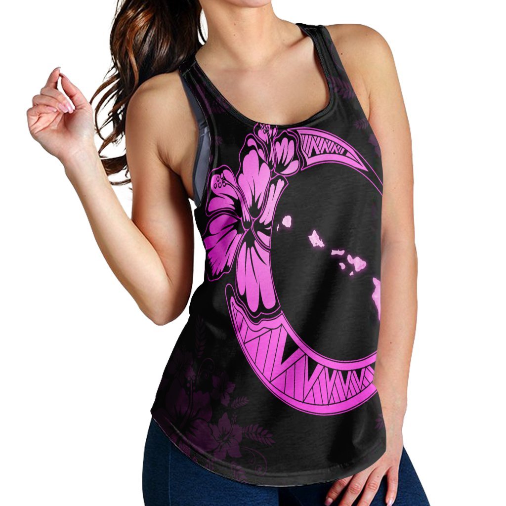 Hawaiian Map Hibiscus Turtle Polynesian Moon Racerback Tank Pink - AH - Polynesian Pride