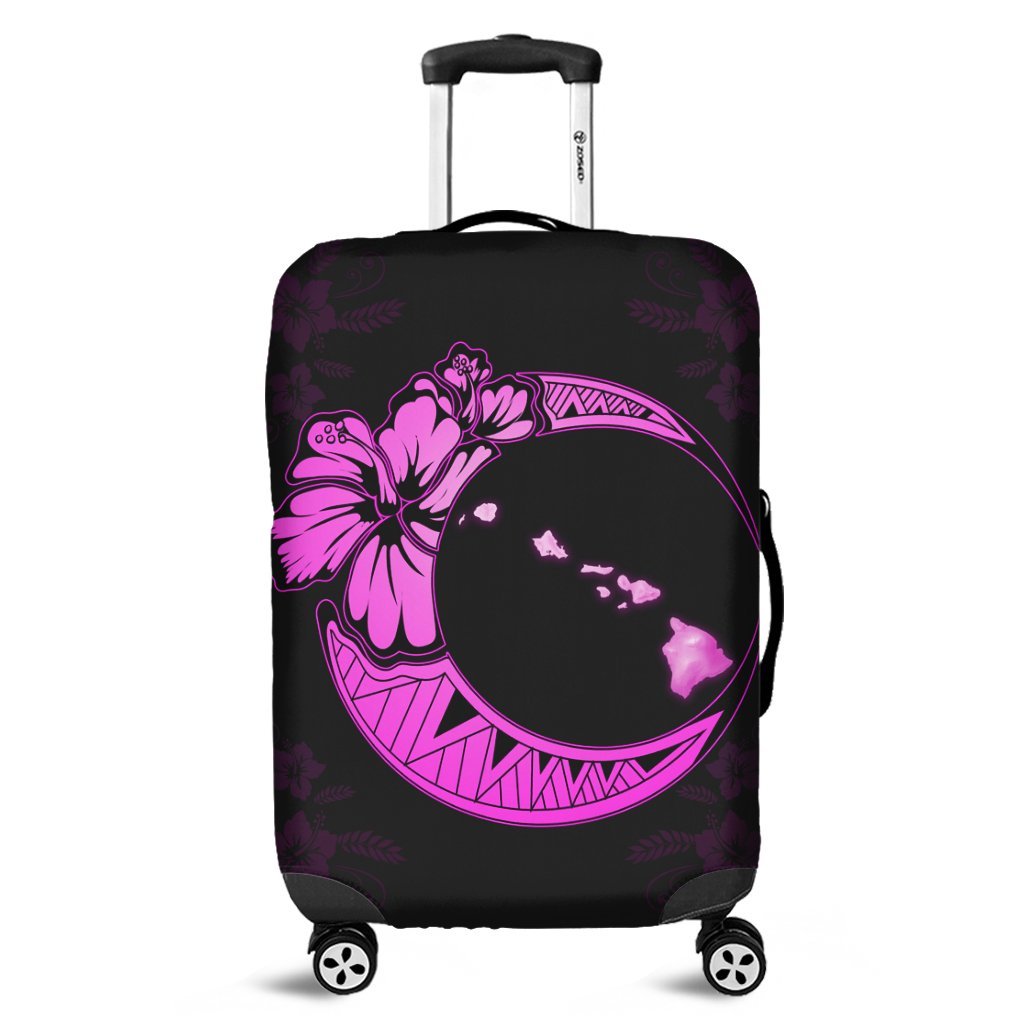 Hawaiian Map Hibiscus Turtle Polynesian Moon Luggage Covers Pink - AH Black - Polynesian Pride