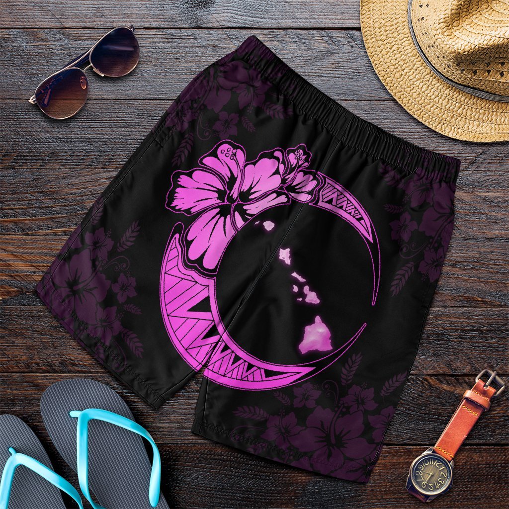 Hawaiian Map Hibiscus Turtle Polynesian Moon Men's Shorts Pink - AH Art - Polynesian Pride