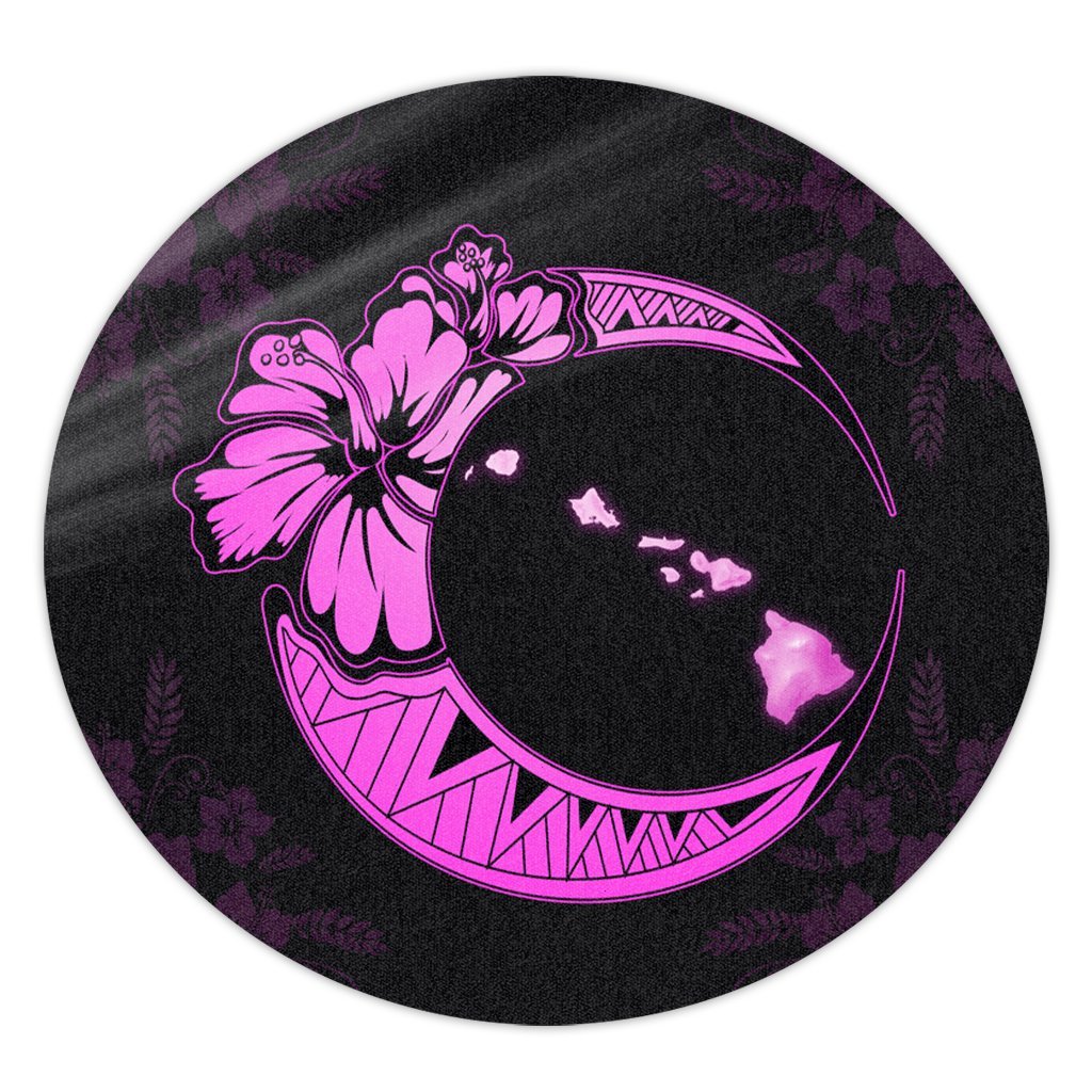 Hawaiian Map Hibiscus Turtle Polynesian Moon Round Carpet Pink - AH Round Carpet Luxurious Plush - Polynesian Pride