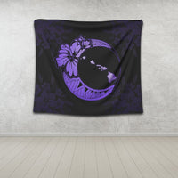 Hawaiian Map Hibiscus Turtle Polynesian Moon Tapestry Purple - AH - Polynesian Pride