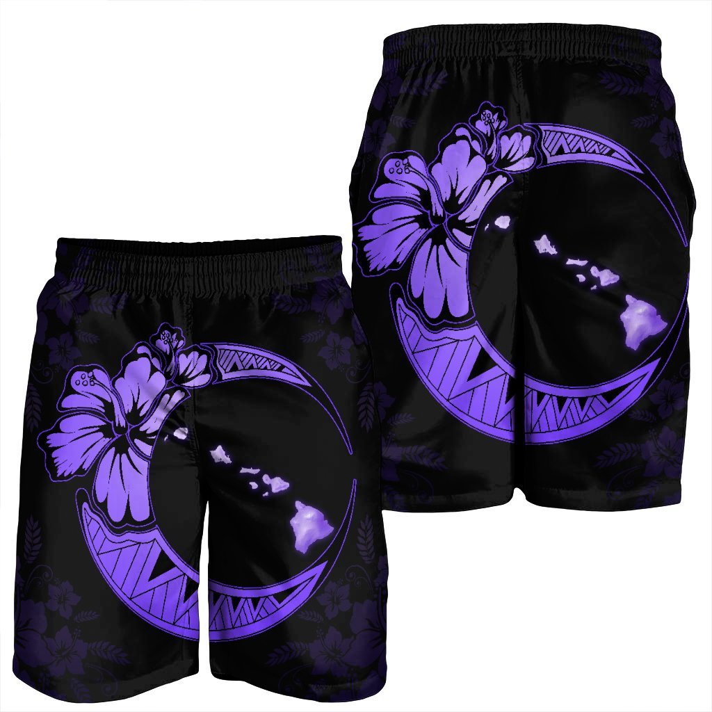 Hawaiian Map Hibiscus Turtle Polynesian Moon Men's Shorts Purple - AH - Polynesian Pride