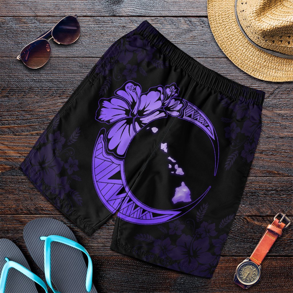 Hawaiian Map Hibiscus Turtle Polynesian Moon Men's Shorts Purple - AH Art - Polynesian Pride